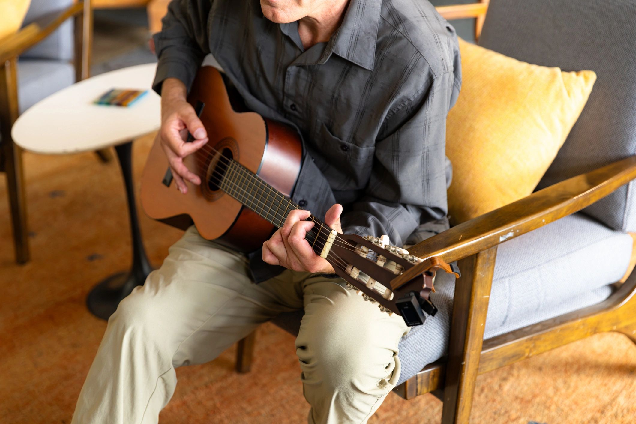 Acoustic guitarist performing music